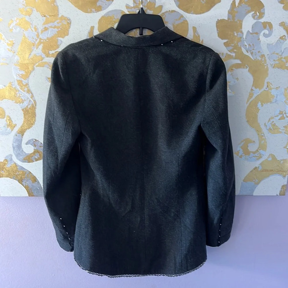 Joseph Ribhoff Size 6 Vintage Charcoal Gray Lace Gem Detail Blazer - Picture 7 of 9